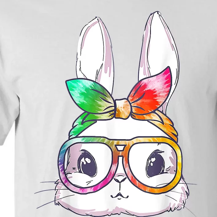 Tie Dye Cute Bunny Rabbit Face Glasses Girl Happy Easter Day Tall T-Shirt