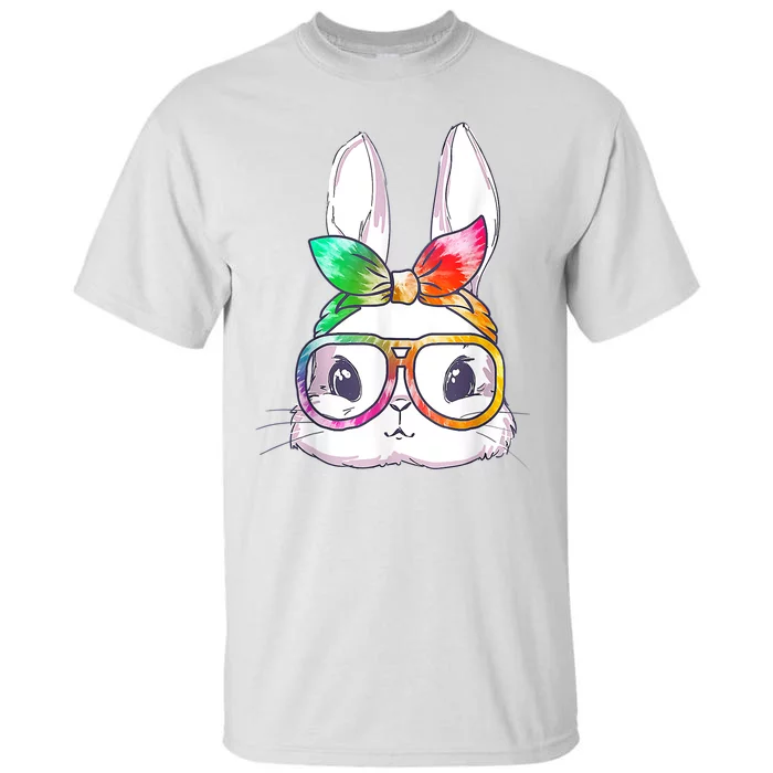 Tie Dye Cute Bunny Rabbit Face Glasses Girl Happy Easter Day Tall T-Shirt