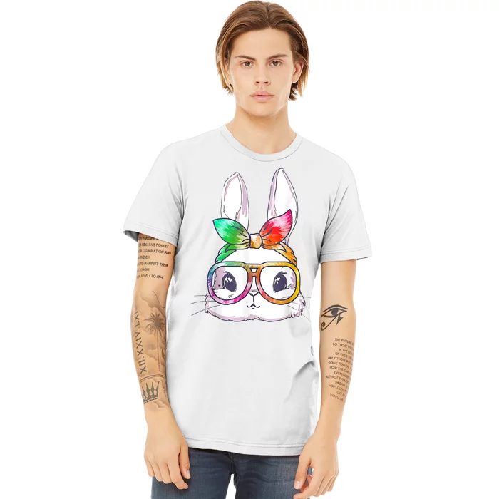 Tie Dye Cute Bunny Rabbit Face Glasses Girl Happy Easter Day Premium T-Shirt