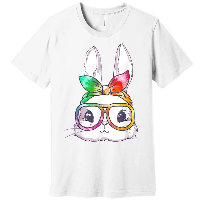 Tie Dye Cute Bunny Rabbit Face Glasses Girl Happy Easter Day Premium T-Shirt