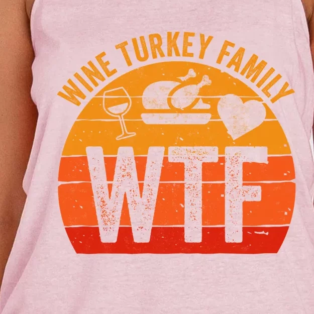 Turkey Day Cute Gift Wtf Wine Turkey Family Thanksgiving Day Great Gift Women's Knotted Racerback Tank