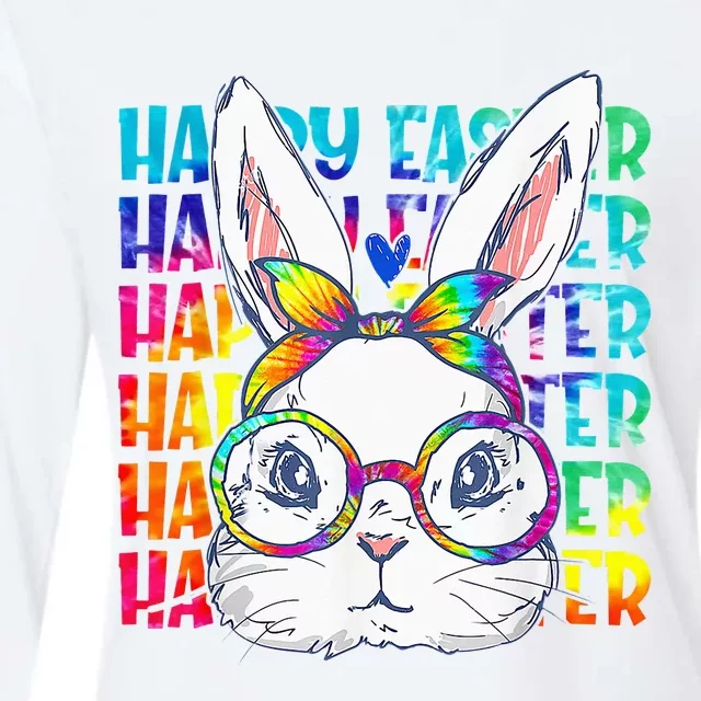 Tie Dye Cute Bunny Rabbit Face Glasses  Happy Easter Day Womens Cotton Relaxed Long Sleeve T-Shirt