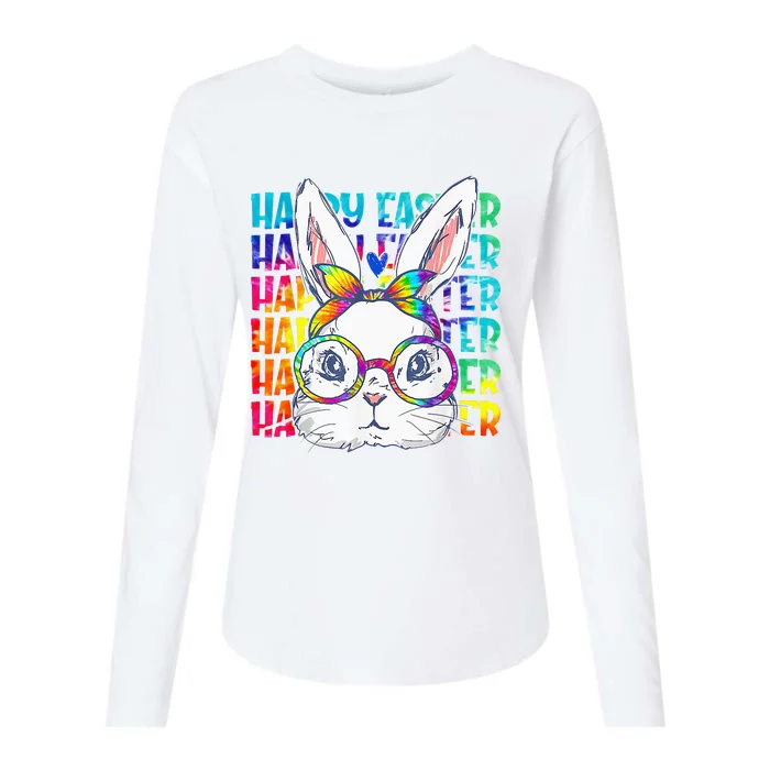 Tie Dye Cute Bunny Rabbit Face Glasses  Happy Easter Day Womens Cotton Relaxed Long Sleeve T-Shirt