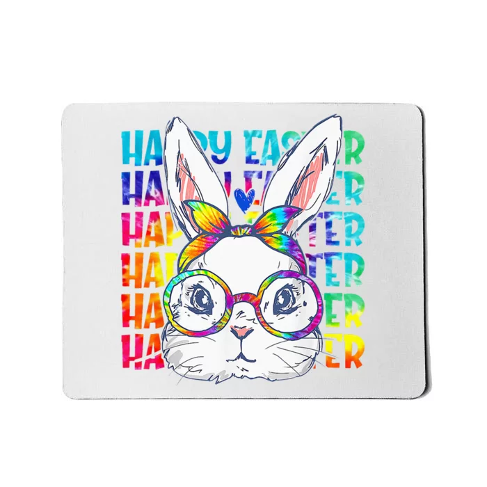 Tie Dye Cute Bunny Rabbit Face Glasses  Happy Easter Day Mousepad