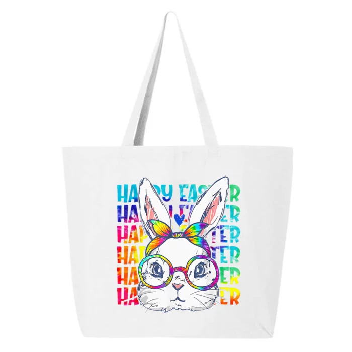 Tie Dye Cute Bunny Rabbit Face Glasses  Happy Easter Day 25L Jumbo Tote