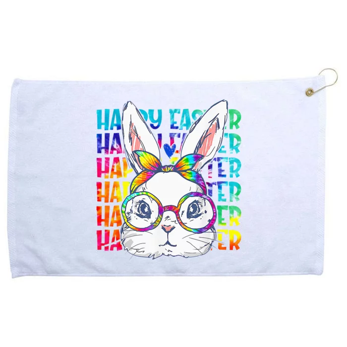 Tie Dye Cute Bunny Rabbit Face Glasses  Happy Easter Day Grommeted Golf Towel