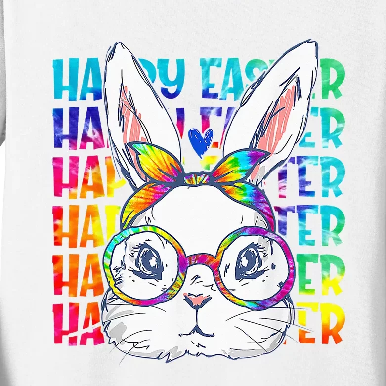 Tie Dye Cute Bunny Rabbit Face Glasses  Happy Easter Day Kids Long Sleeve Shirt