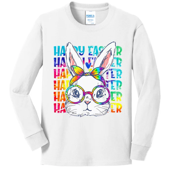 Tie Dye Cute Bunny Rabbit Face Glasses  Happy Easter Day Kids Long Sleeve Shirt