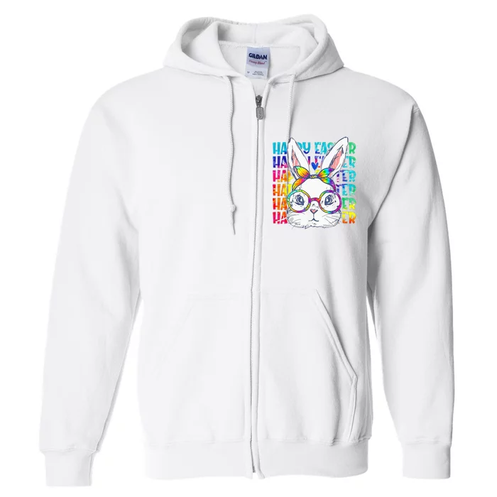 Tie Dye Cute Bunny Rabbit Face Glasses  Happy Easter Day Full Zip Hoodie