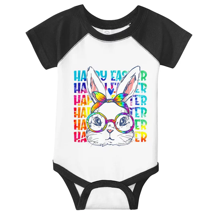 Tie Dye Cute Bunny Rabbit Face Glasses  Happy Easter Day Infant Baby Jersey Bodysuit