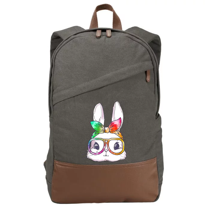 Tie Dye Cute Bunny Rabbit Face Glasses Happy Easter Day Cotton Canvas Backpack