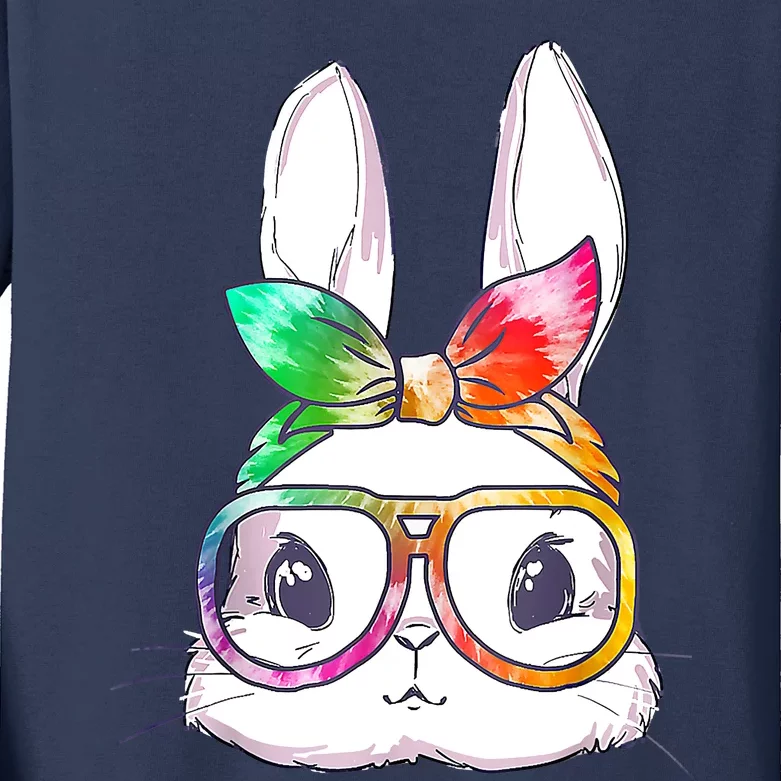 Tie Dye Cute Bunny Rabbit Face Glasses Happy Easter Day Kids Long Sleeve Shirt