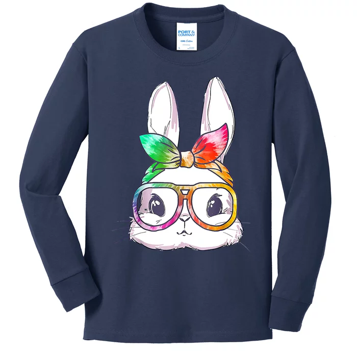 Tie Dye Cute Bunny Rabbit Face Glasses Happy Easter Day Kids Long Sleeve Shirt