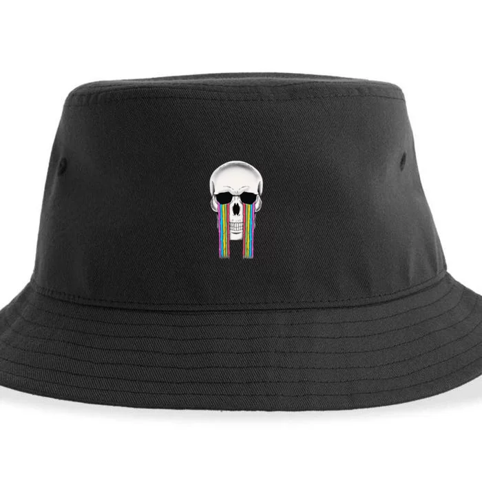 Tear Drop Crying Sad Rainbow Skull Drip Sustainable Bucket Hat