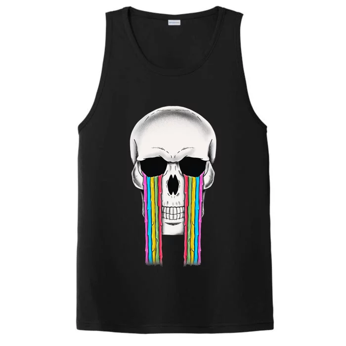 Tear Drop Crying Sad Rainbow Skull Drip Performance Tank