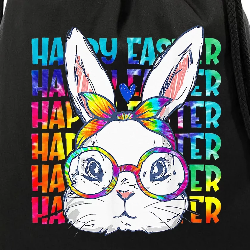 Tie Dye Cute Bunny Rabbit Face Glasses Easter Day Drawstring Bag