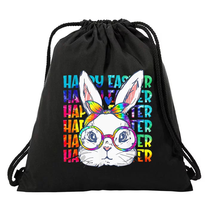 Tie Dye Cute Bunny Rabbit Face Glasses Easter Day Drawstring Bag