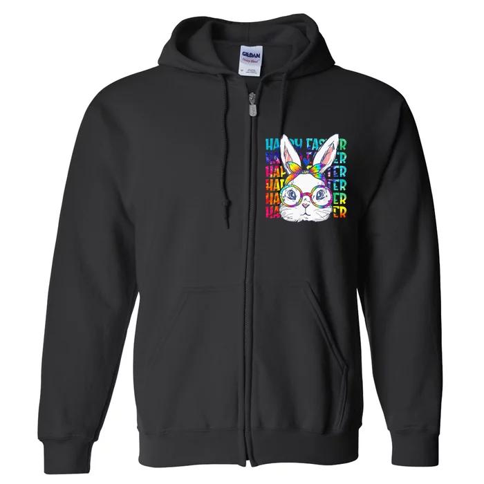 Tie Dye Cute Bunny Rabbit Face Glasses Easter Day Full Zip Hoodie