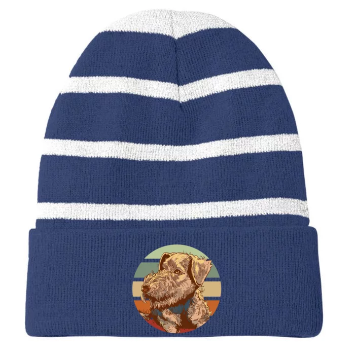 Terrier Dog Cute Sunset Striped Beanie with Solid Band