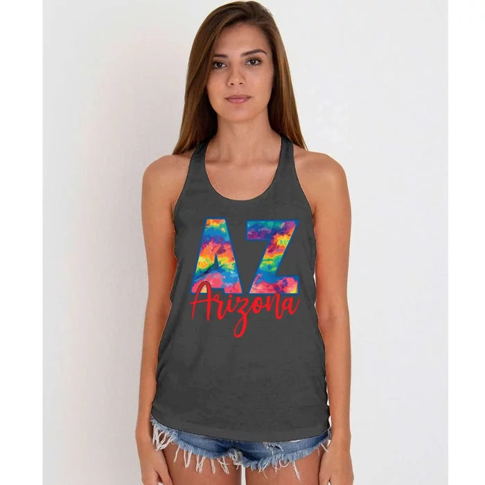 Tie Dye Colorful Heart Arizona State Gift Women's Knotted Racerback Tank