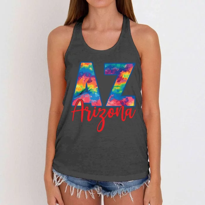 Tie Dye Colorful Heart Arizona State Gift Women's Knotted Racerback Tank