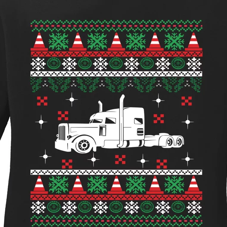 Truck Driver Christmas Ugly Sweater Trucker Ladies Long Sleeve Shirt