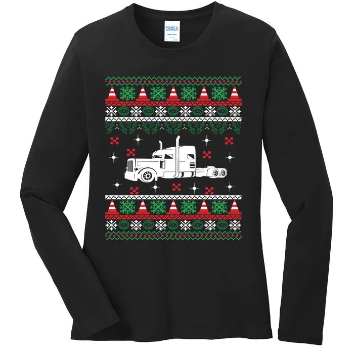 Truck Driver Christmas Ugly Sweater Trucker Ladies Long Sleeve Shirt