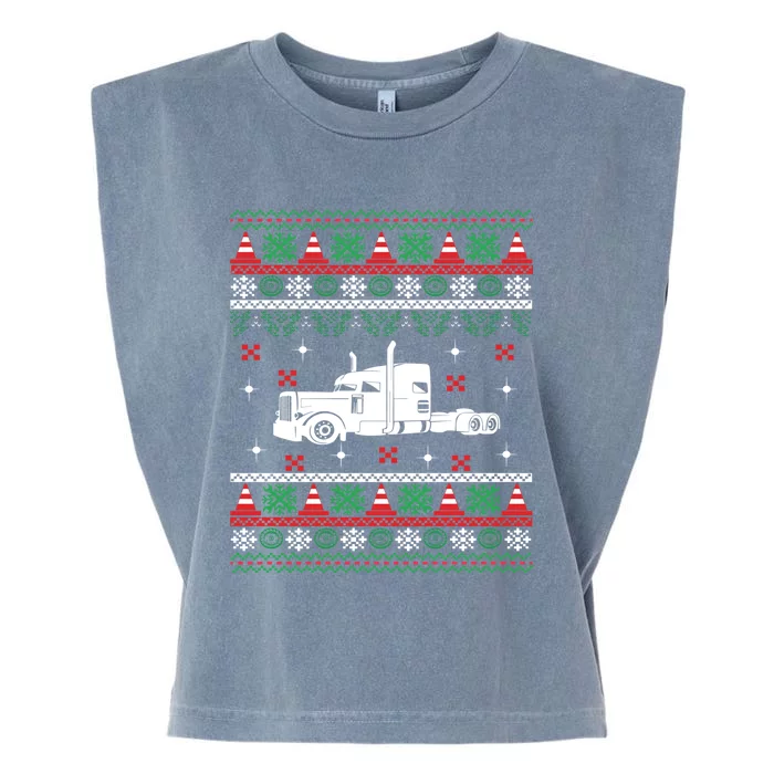 Truck Driver Christmas Ugly Sweater Trucker Garment-Dyed Women's Muscle Tee