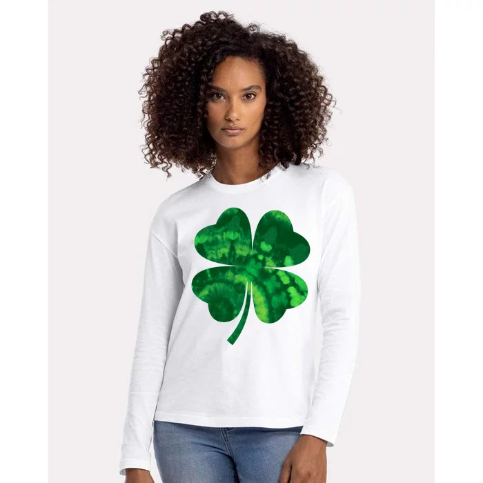 Tie Dye Clover St Patrick's Day Womens Cotton Relaxed Long Sleeve T-Shirt