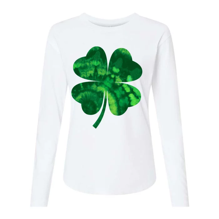 Tie Dye Clover St Patrick's Day Womens Cotton Relaxed Long Sleeve T-Shirt