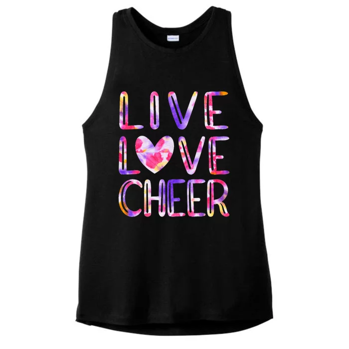 Tie Dye Cheer Love Cheer Mom Funny Cheerleading Ladies Tri-Blend Wicking Tank