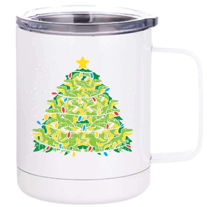 Tgiftrex Dinosaur Christmas Tree Xmas Holiday Boys Gift Cute Gift Front & Back 12oz Stainless Steel Tumbler Cup