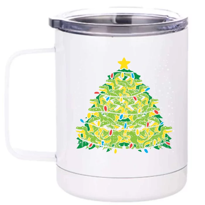 Tgiftrex Dinosaur Christmas Tree Xmas Holiday Boys Gift Cute Gift Front & Back 12oz Stainless Steel Tumbler Cup