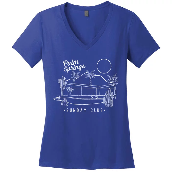 Trendy Design Centered Palm Springs Sunday Club Gift Women's V-Neck T-Shirt