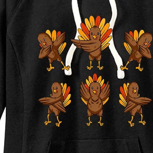 Turkey Dabbing Dancing Thanksgiving Day Funny Fall Autumn Women's Fleece Hoodie