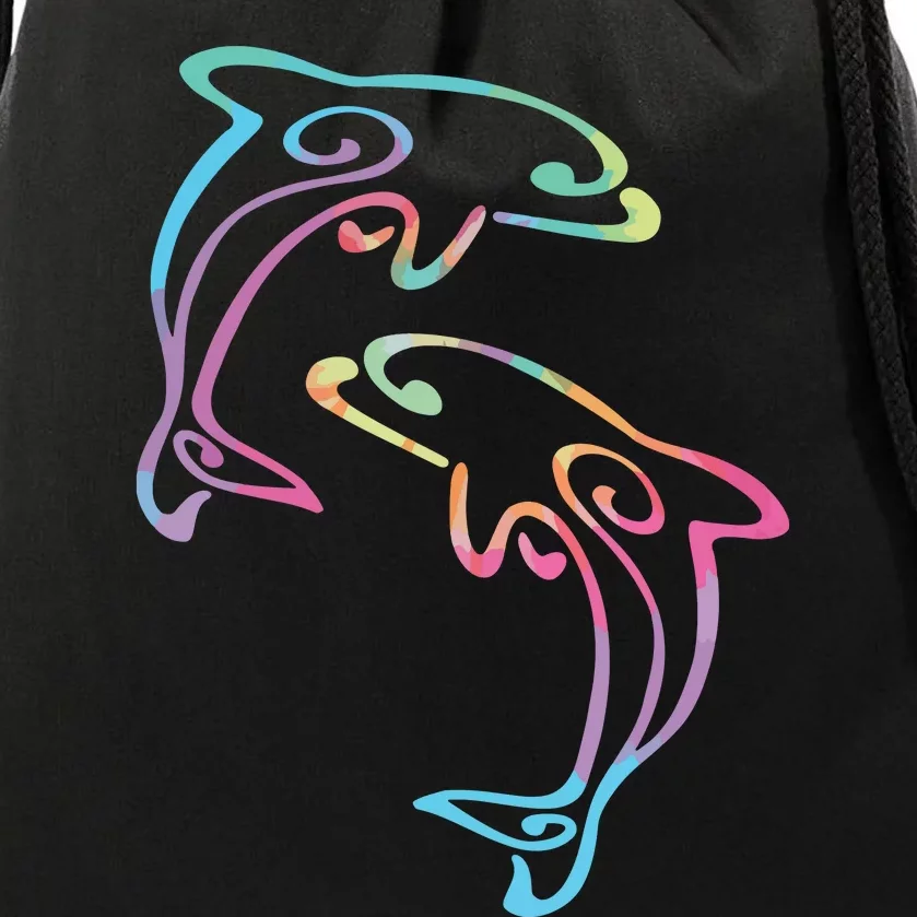 Tie Dye Dolphins Swimming Drawstring Bag