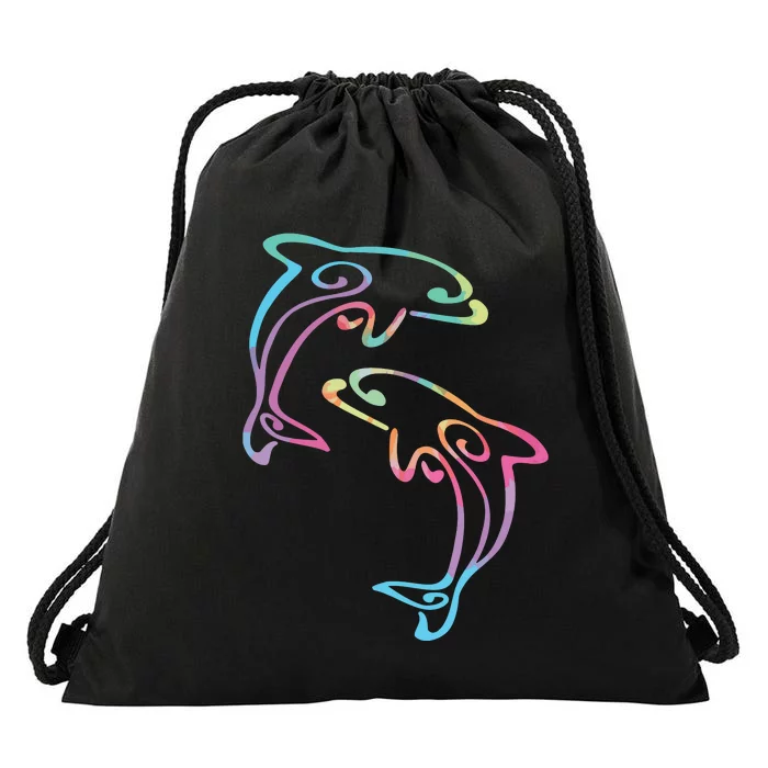 Tie Dye Dolphins Swimming Drawstring Bag