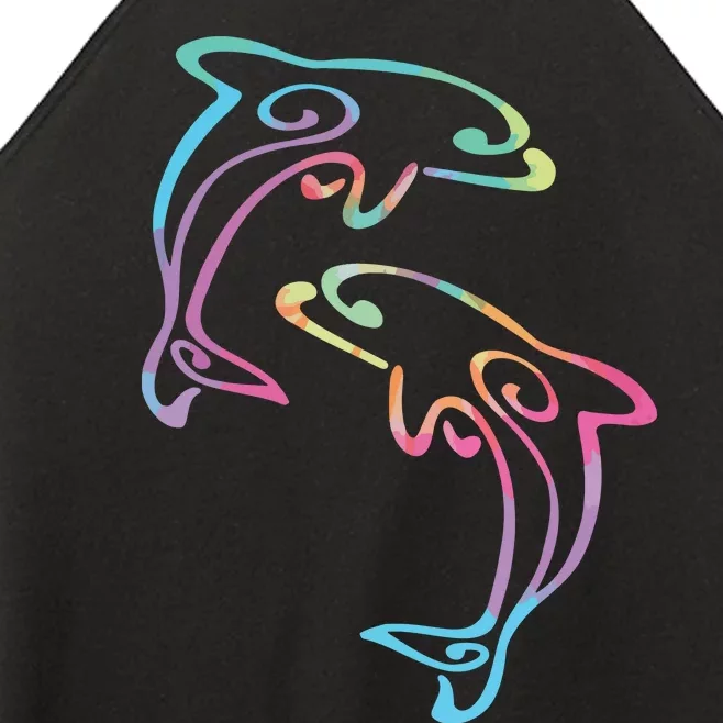 Tie Dye Dolphins Swimming Women’s Perfect Tri Rocker Tank