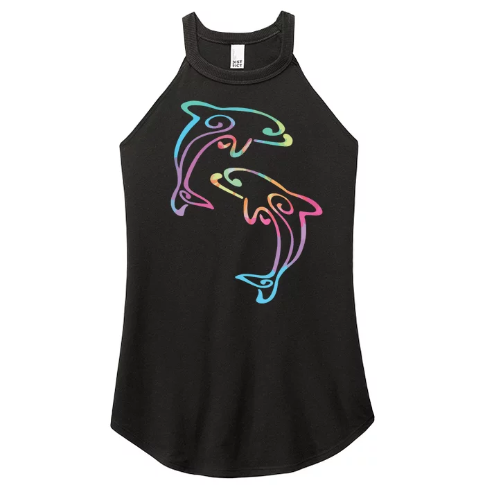 Tie Dye Dolphins Swimming Women’s Perfect Tri Rocker Tank