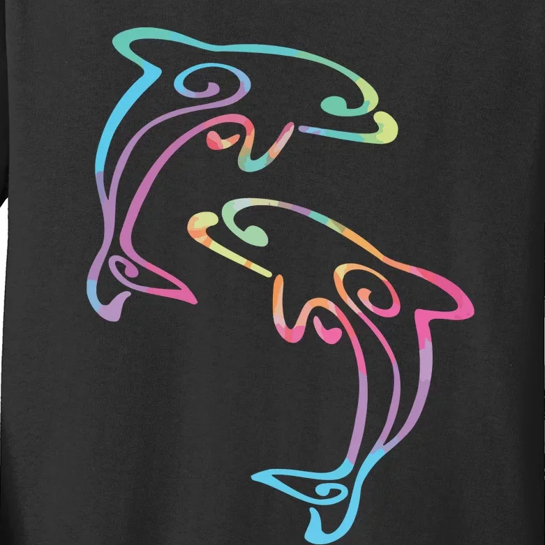 Tie Dye Dolphins Swimming Kids Long Sleeve Shirt