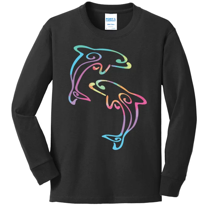 Tie Dye Dolphins Swimming Kids Long Sleeve Shirt