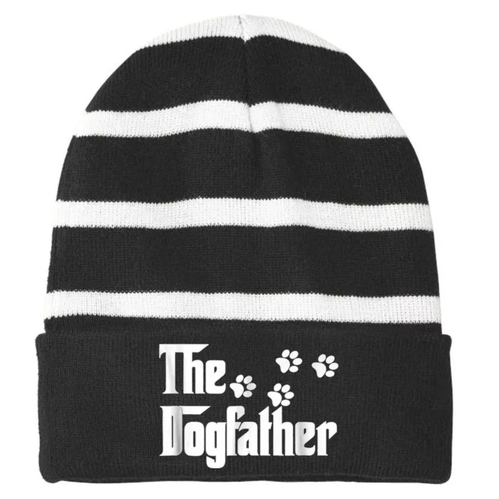 The Dogfather Dad Fathers Day Gift Dog Lover Premium Striped Beanie with Solid Band