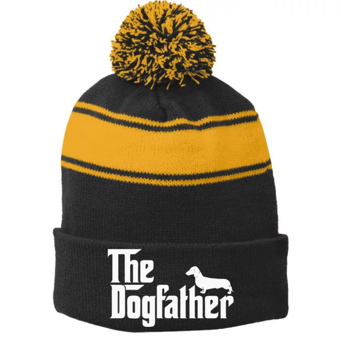 The Dogfather Dachshund Funny Father Dog Lover Stripe Pom Pom Beanie