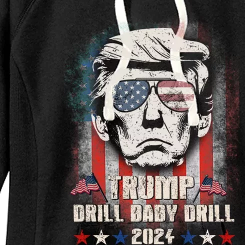 Trump Drill Drill American Flag Funny Gift Women's Fleece Hoodie