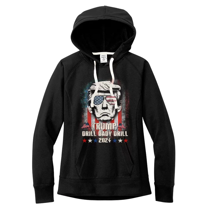 Trump Drill Drill American Flag Funny Gift Women's Fleece Hoodie