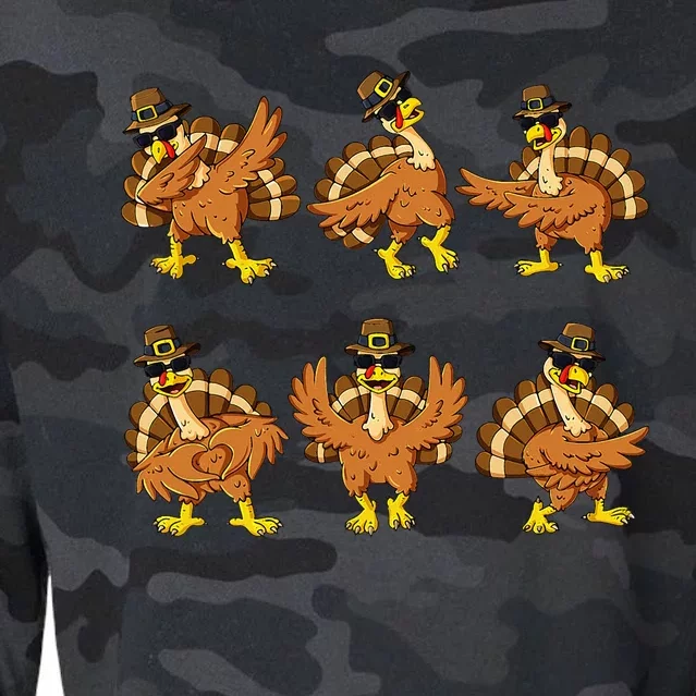 Thanksgiving Day Dancing Turkey Pilgrim Cropped Pullover Crew