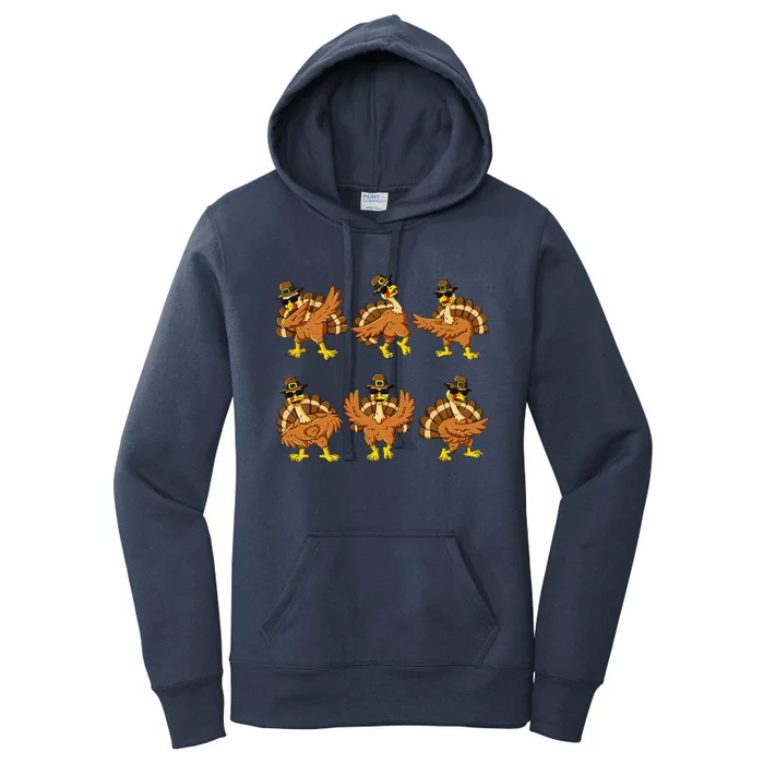 Thanksgiving Day Dancing Turkey Pilgrim Women's Pullover Hoodie