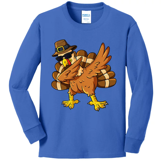 Thanksgiving Day Dabbing Turkey Pilgrim Kids Long Sleeve Shirt