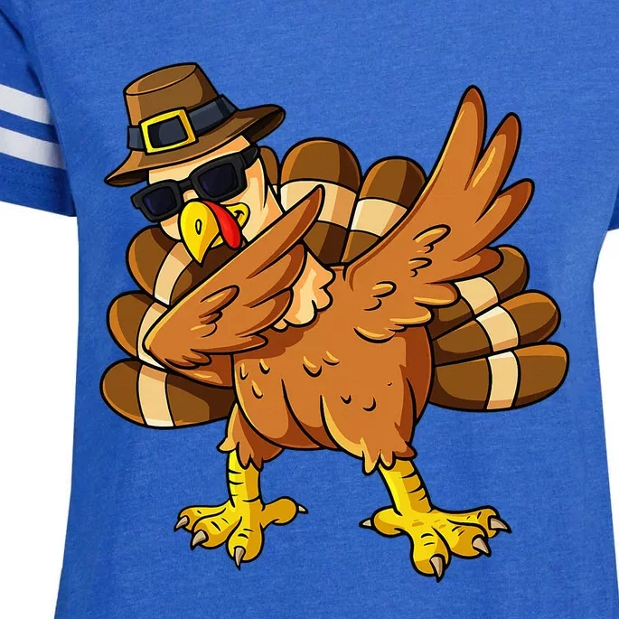 Thanksgiving Day Dabbing Turkey Pilgrim Enza Ladies Jersey Football T-Shirt