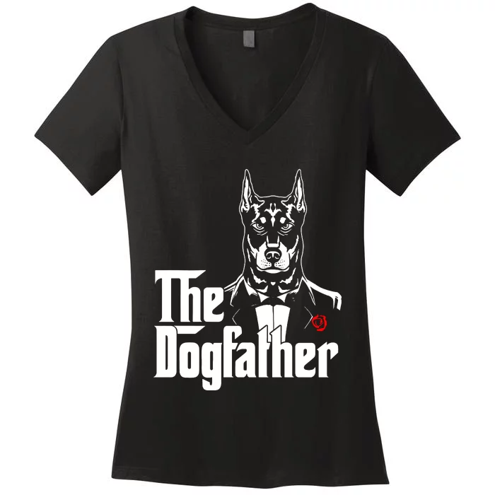 The Dogfather Dorbermann Women's V-Neck T-Shirt